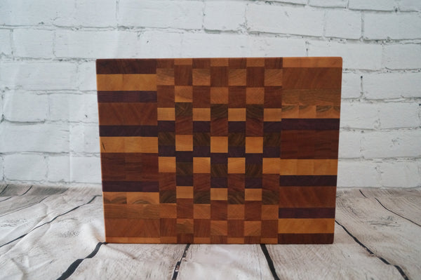 Maple, Purple Heart, Cherry and Mahogany End Grain Cutting Board.