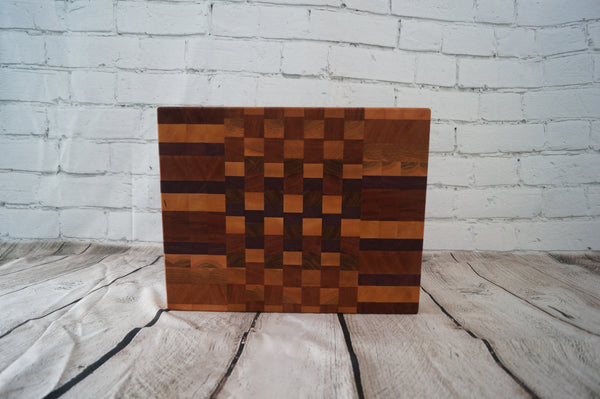 Maple, Purple Heart, Cherry and Mahogany End Grain Cutting Board.