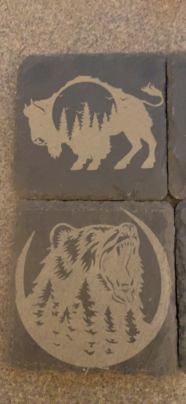Bison and bear coasters